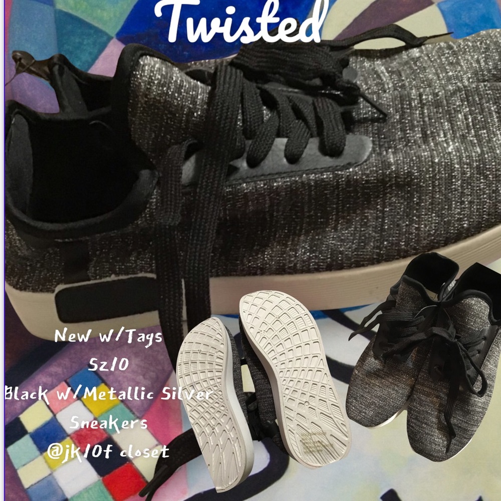 LOWEST🌺 NWT TWISTED Sz10 BLACK METALLIC SPARKLE STRETCH FABRIC SNEAKERS
